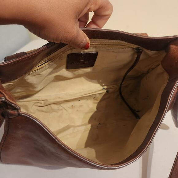 COLE HAAN Sierra Lasercut Brown Leather Crossbody Purse Distressed Boho Chic Bag - Picture 5 of 9